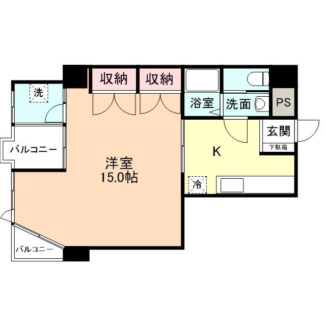 リズエールウエスト(1K/4階)の間取り写真