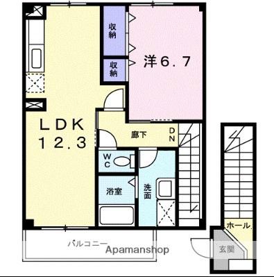 サニーサイド松ヶ丘(1LDK/2階)の間取り写真