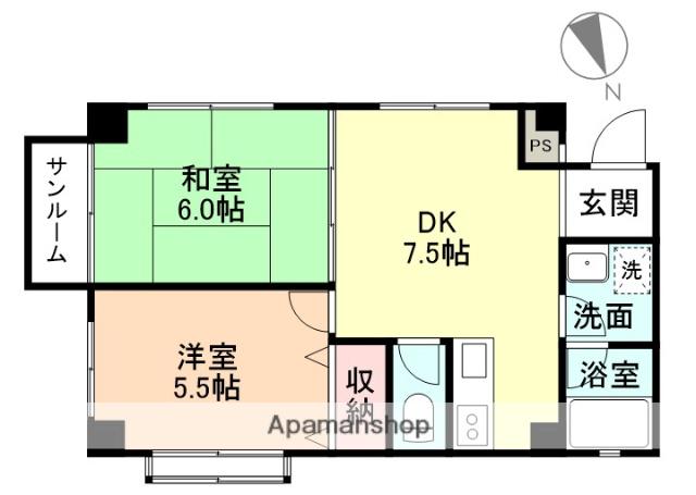 信開ラザール中市(2DK/1階)の間取り写真