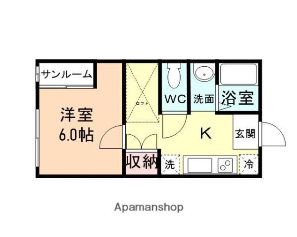 サンローラン北代(1K/1階)の間取り写真