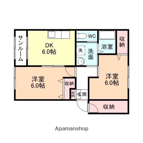 エレガンスコート水橋Ⅱ(2DK/2階)の間取り写真