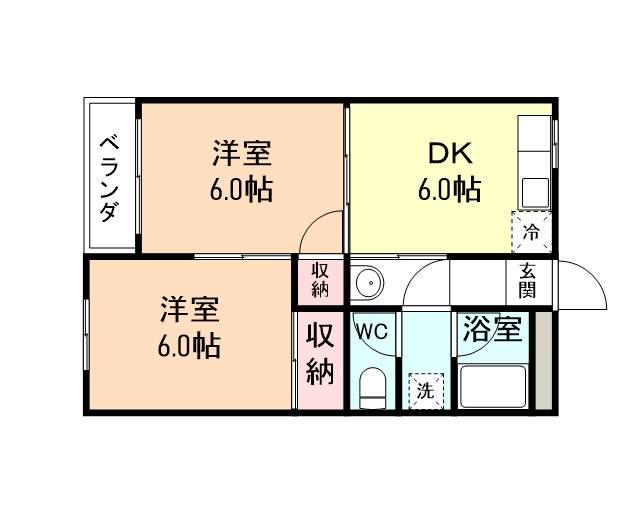 コーポ都(2DK/3階)の間取り写真