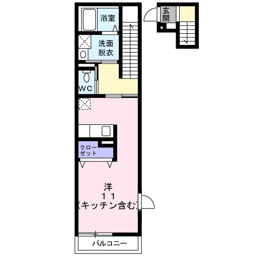 ウエスト・モンターニュB棟(ワンルーム/2階)の間取り写真