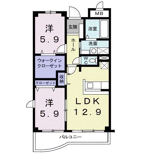 ベル・ウィングⅡ(2LDK/3階)の間取り写真