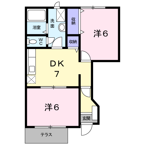セトル二杉ⅡA棟(2DK/1階)の間取り写真