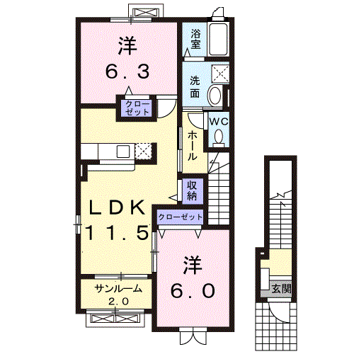 インフィニティB(2LDK/2階)の間取り写真