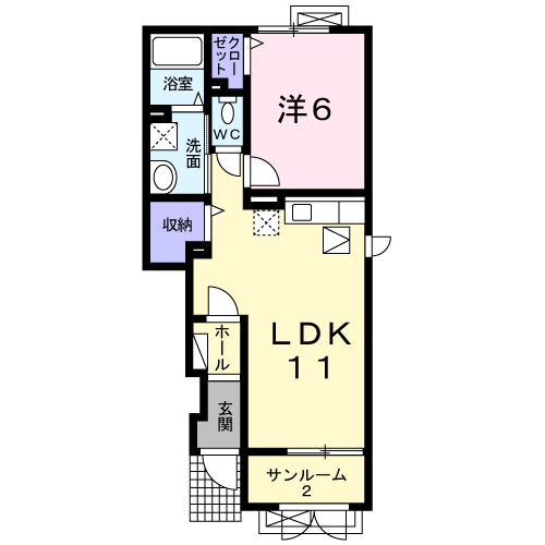 ぽこあぽこA(1LDK/1階)の間取り写真