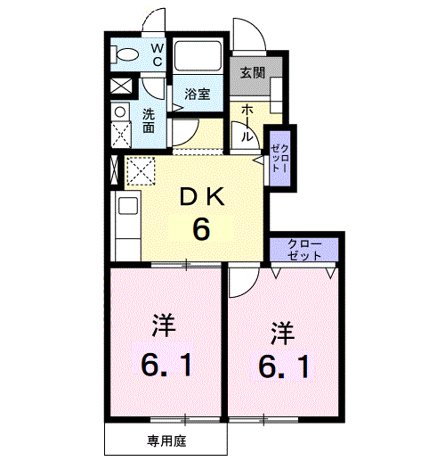 プルミエ・アムールⅡ(2DK/1階)の間取り写真