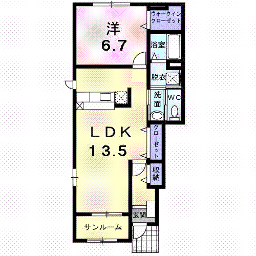富山地鉄富山港線 萩浦小学校前駅 徒歩47分 2階建 築16年(1LDK/1階)の間取り写真