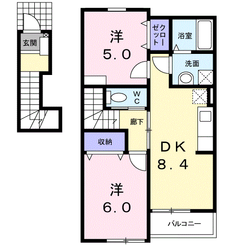 プラティーク・メゾン(2DK/2階)の間取り写真