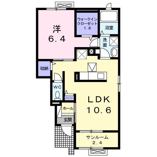 エクラデ ジュールⅠ(1LDK/1階)の間取り写真