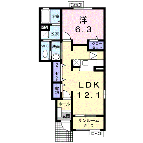 シエル黒瀬Ⅱ(1LDK/1階)の間取り写真