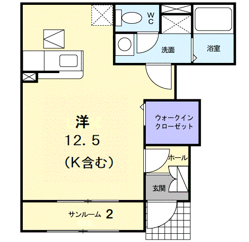 フルール Ⅳ(ワンルーム/1階)の間取り写真
