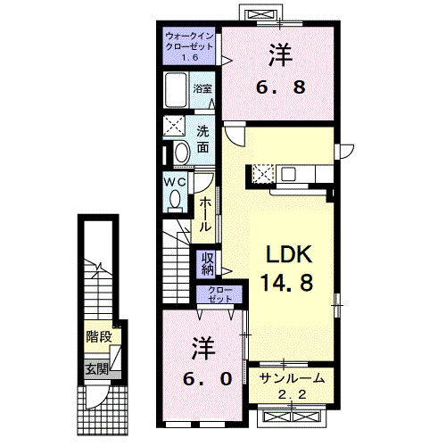 ラヴィベールⅠ(2LDK/2階)の間取り写真