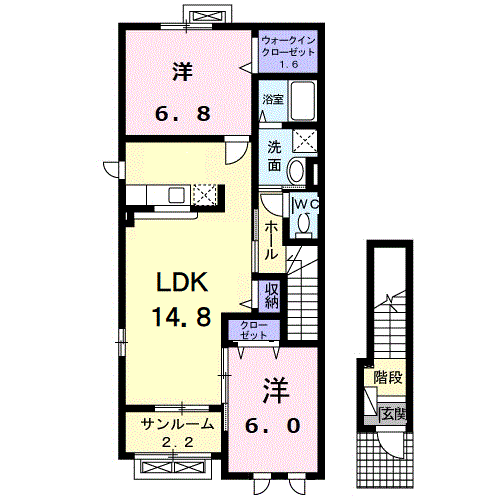 ラヴィベールⅠ(2LDK/2階)の間取り写真