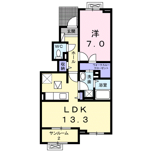 ベル・ハートB(1LDK/1階)の間取り写真