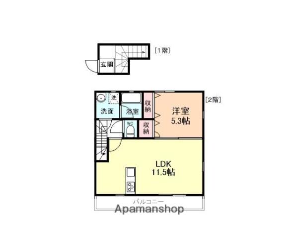 富山地鉄不二越上滝 不二越駅 徒歩27分 2階建 築10年(1LDK/2階)の間取り写真