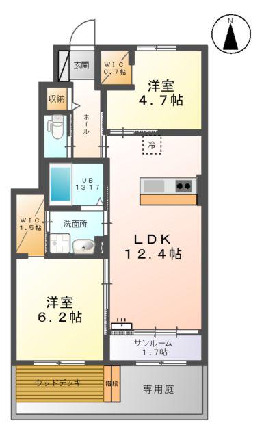 ボスコ ヴェルデ(2LDK/1階)の間取り写真