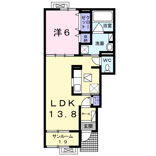 シャンティA(1LDK/1階)の間取り写真