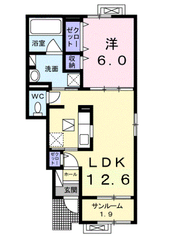 サニーハイムA(1LDK/1階)の間取り写真