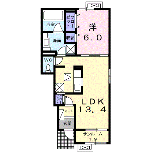 アマービレⅠ(1LDK/1階)の間取り写真