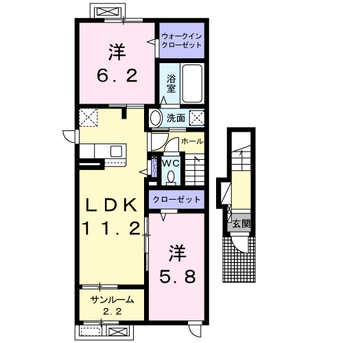 ペスカーサ(2LDK/2階)の間取り写真