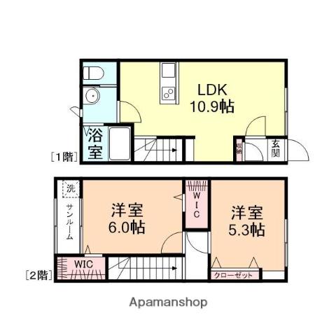 カサーレ中太閤山Ⅱ(2LDK/1階)の間取り写真