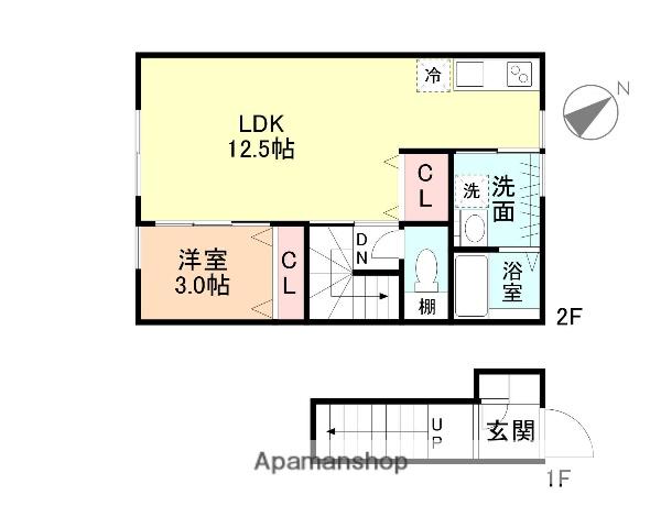 CHATONⅡ(1LDK/2階)の間取り写真