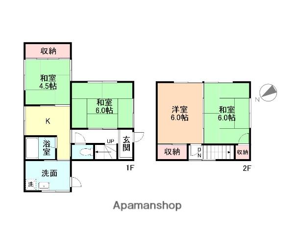 富山地鉄本線 東新庄駅 徒歩14分 2階建 築48年(4K)の間取り写真