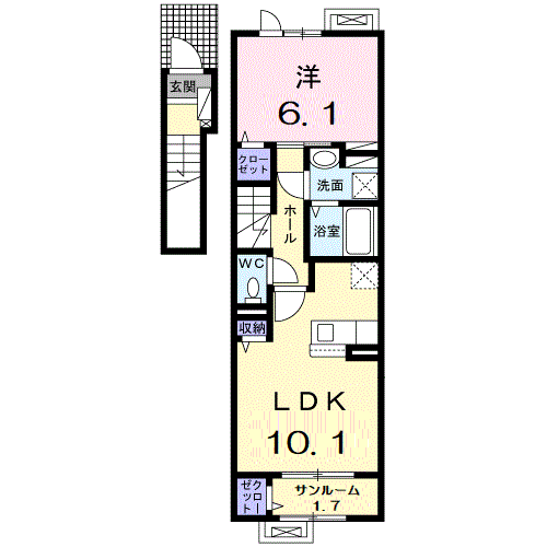 アイキューブ北代(1LDK/2階)の間取り写真
