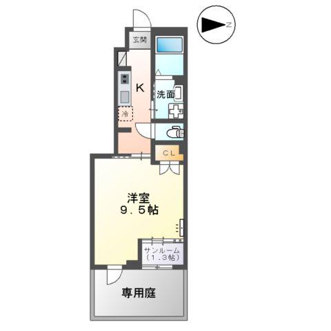 ボナール・ディアコート(1K/1階)の間取り写真