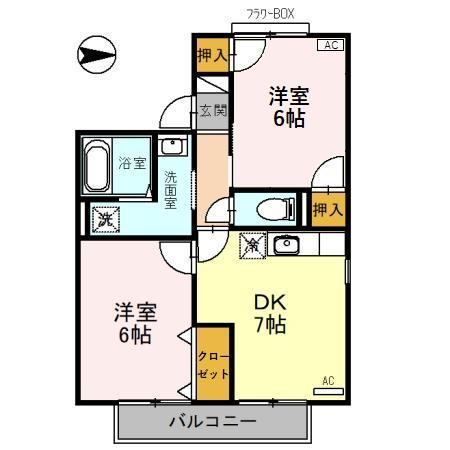トゥインクル根塚(2DK/2階)の間取り写真