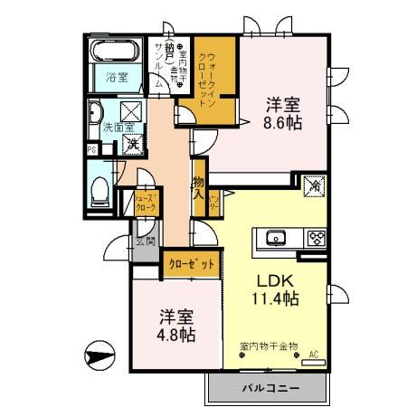 Aフォレスト コートBエレガント コート Aフォレスト(2LDK/1階)の間取り写真