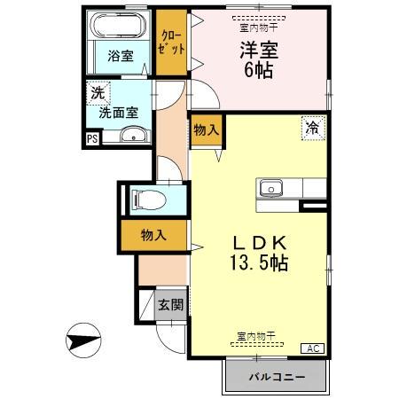 D-ROOM西荒屋 B棟(1LDK/1階)の間取り写真