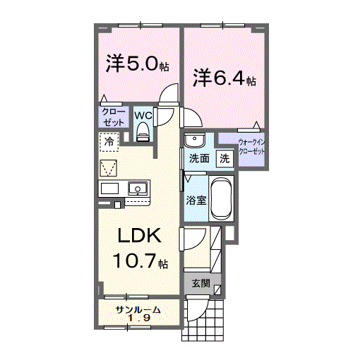リバティ Ⅰ(2LDK/1階)の間取り写真