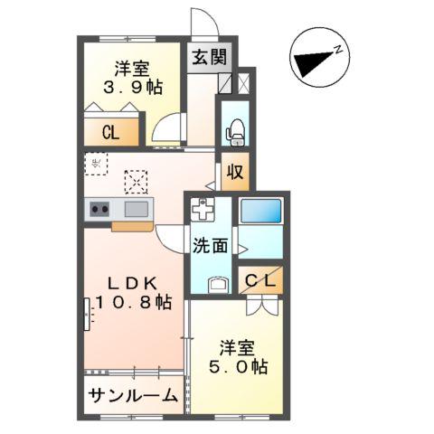 富山市掛尾町アパート(2LDK/1階)の間取り写真