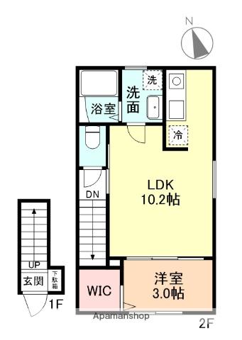 富山市五福アパート(1LDK/2階)の間取り写真