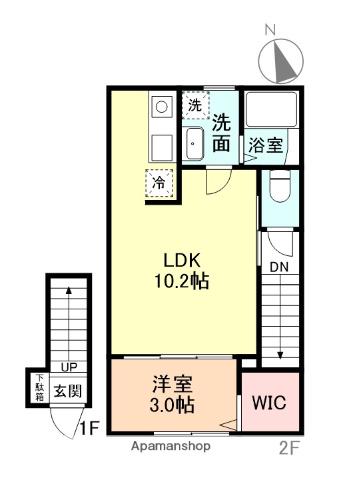 富山市五福アパート(1LDK/2階)の間取り写真