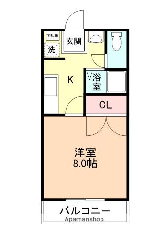 ドリーム岡崎(1K/2階)の間取り写真