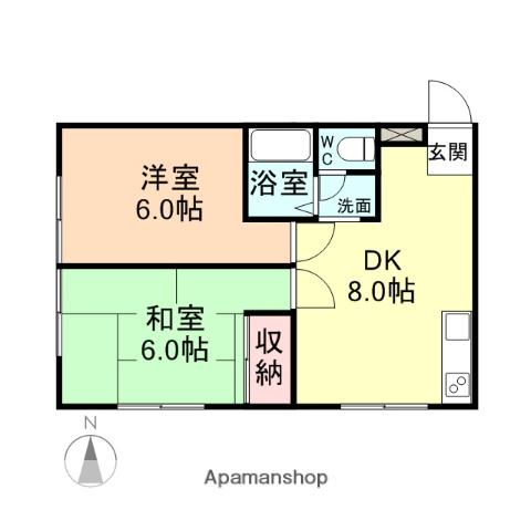 レヴール綾田A棟(2DK/1階)の間取り写真