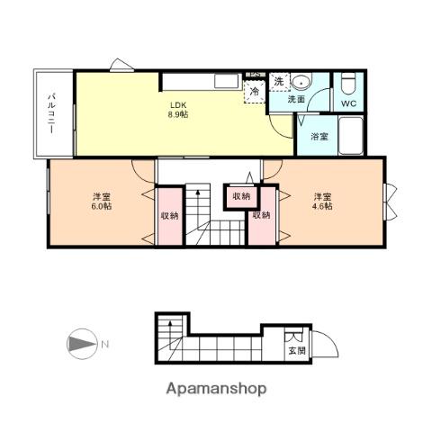 ヴィラ・エテルネ黒瀬D棟(2DK/2階)の間取り写真