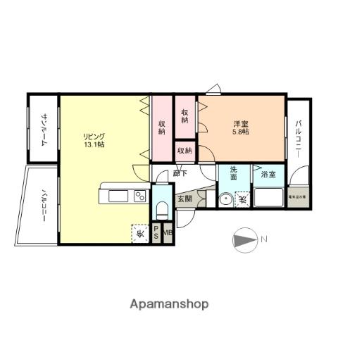 やかたマンション参番館(1LDK/1階)の間取り写真