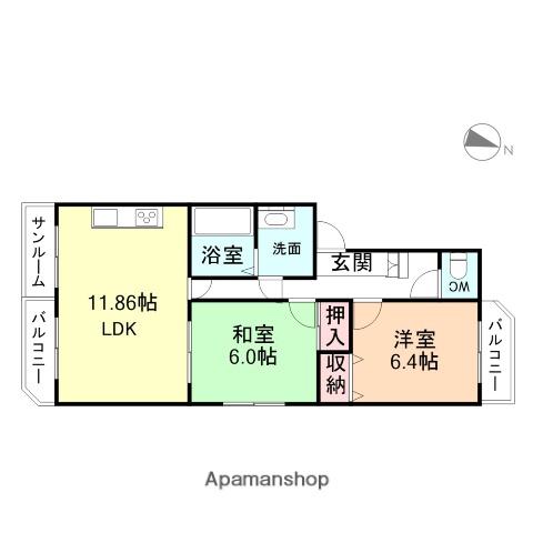 やかたマンション弐番館(2LDK/3階)の間取り写真
