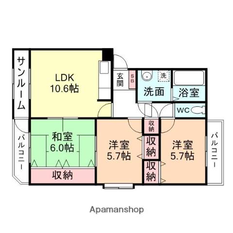やかたマンション弐番館(3LDK/2階)の間取り写真