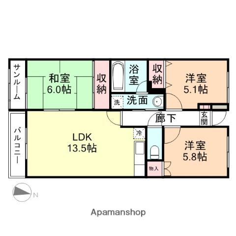 フィール高岡駅南(3LDK/2階)の間取り写真