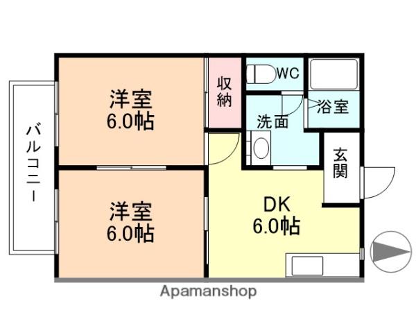 ソレイユ幸(2DK/2階)の間取り写真