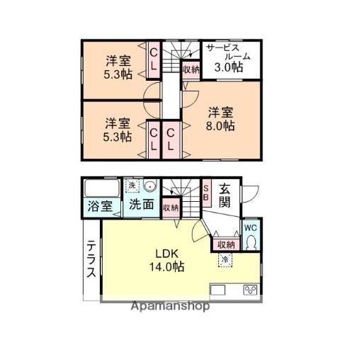 城端線 戸出駅 徒歩13分 2階建 築16年(3LDK)の間取り写真