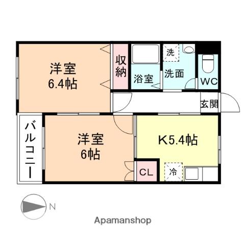 ドリームハウス砺波(2K/2階)の間取り写真