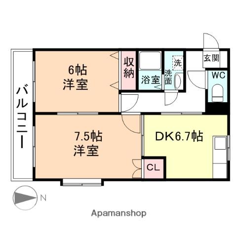 ドリームハウス砺波(2DK/3階)の間取り写真