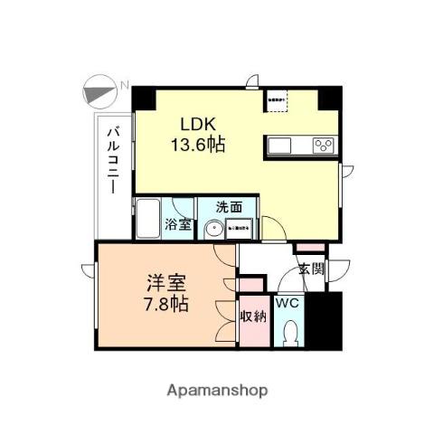 グレインハウス千代(1LDK/4階)の間取り写真